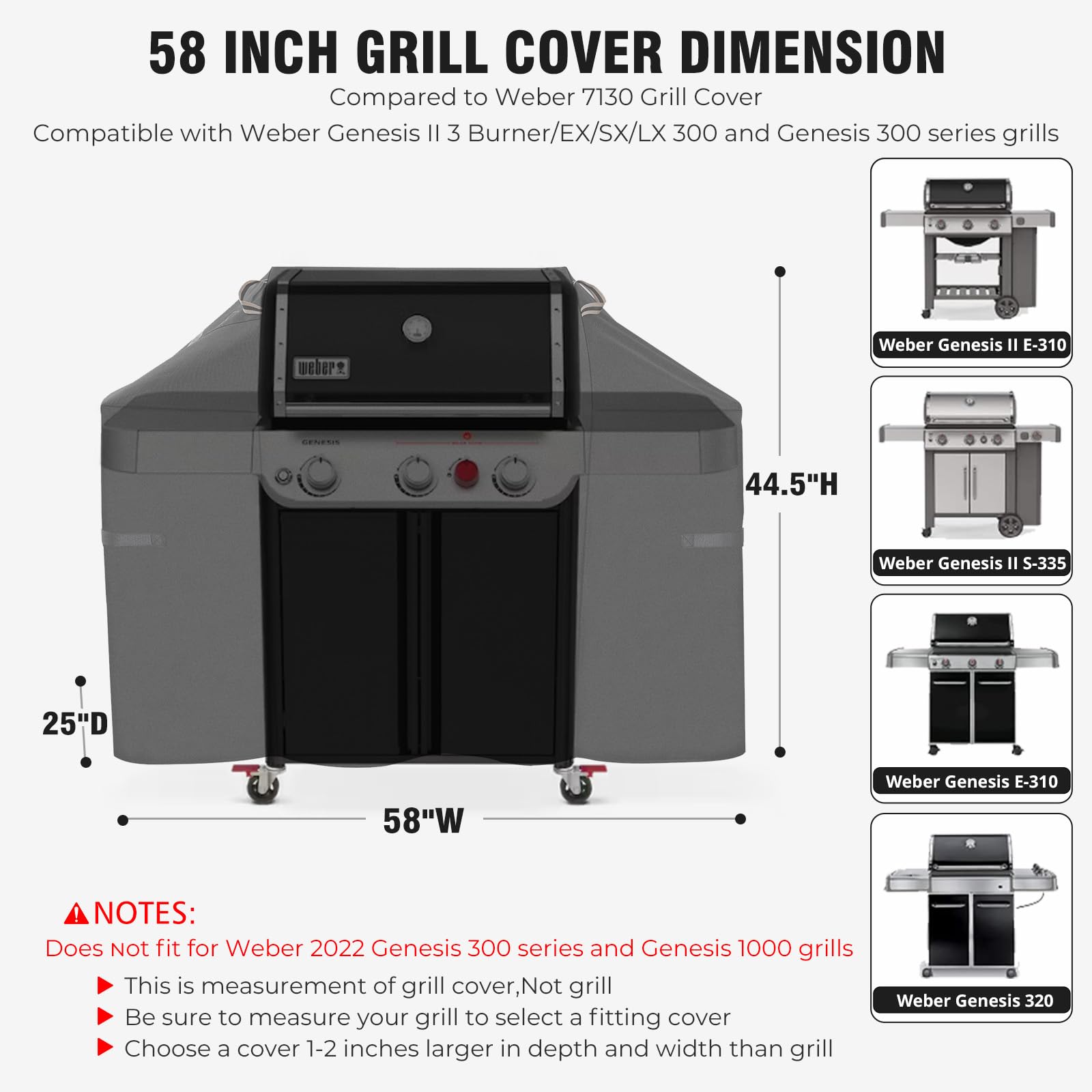 PasWith grill cover side view showing straps