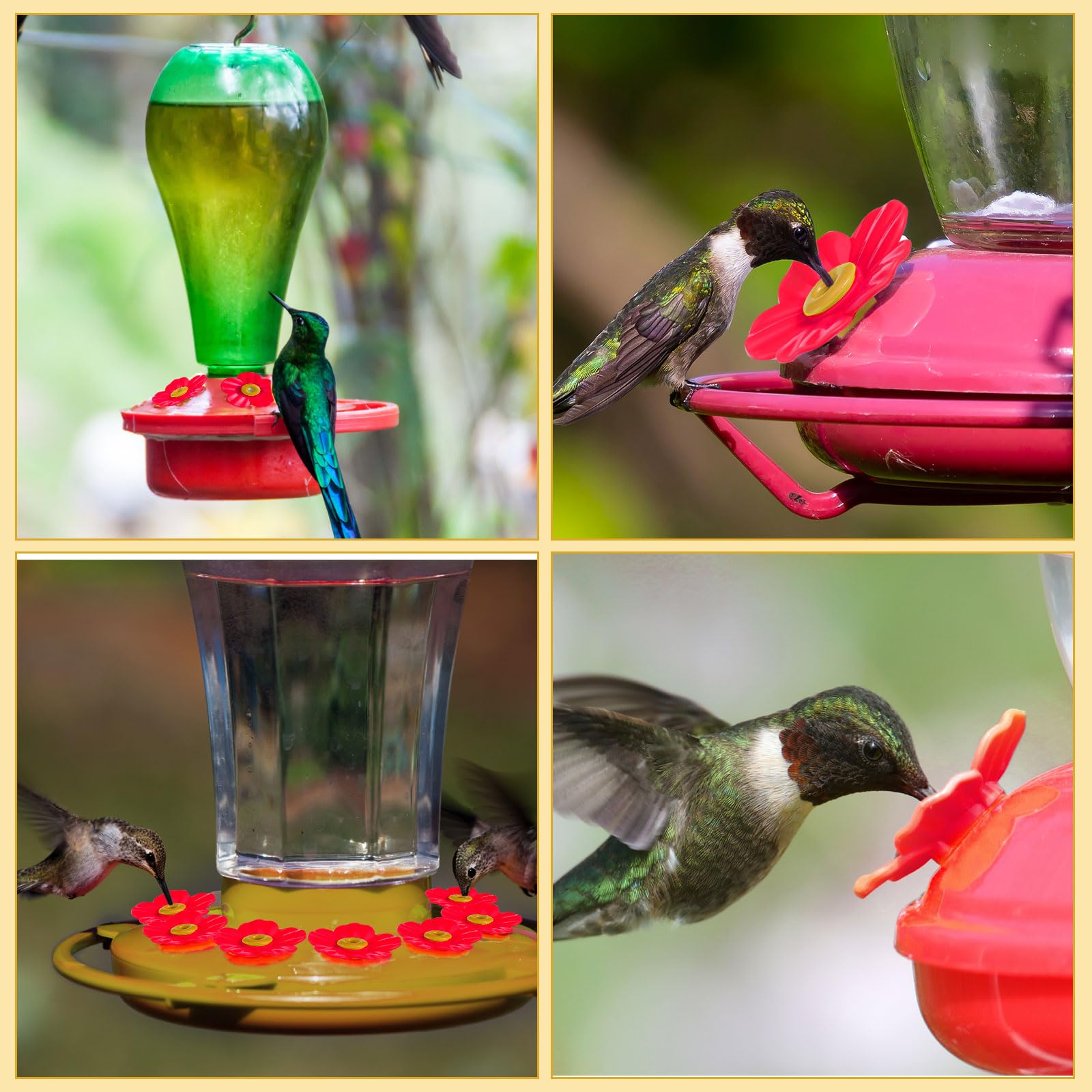 Patelai hummingbird feeder replacement flowers displayed outdoors near a garden