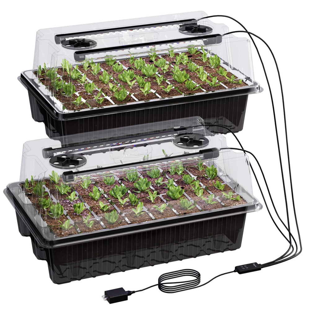 Patigrow 80-Cell Seed Starter Kit with black humidity dome and grow light