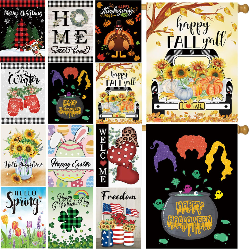 Pating Seasonal Garden Flags Set of 12, multicolour display