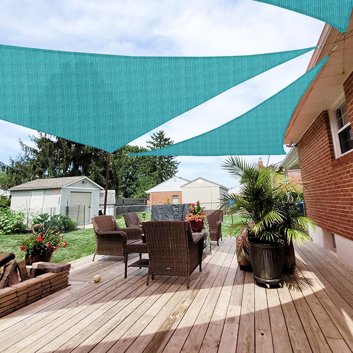 Patio 8' x 8' x 8' Sun Shade Sail in turquoise, front view