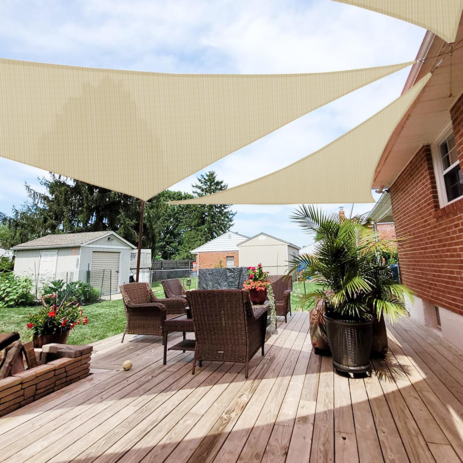 Patio 9' x 9' x 9' Sun Shade Sail Triangle Canopy in Beige
