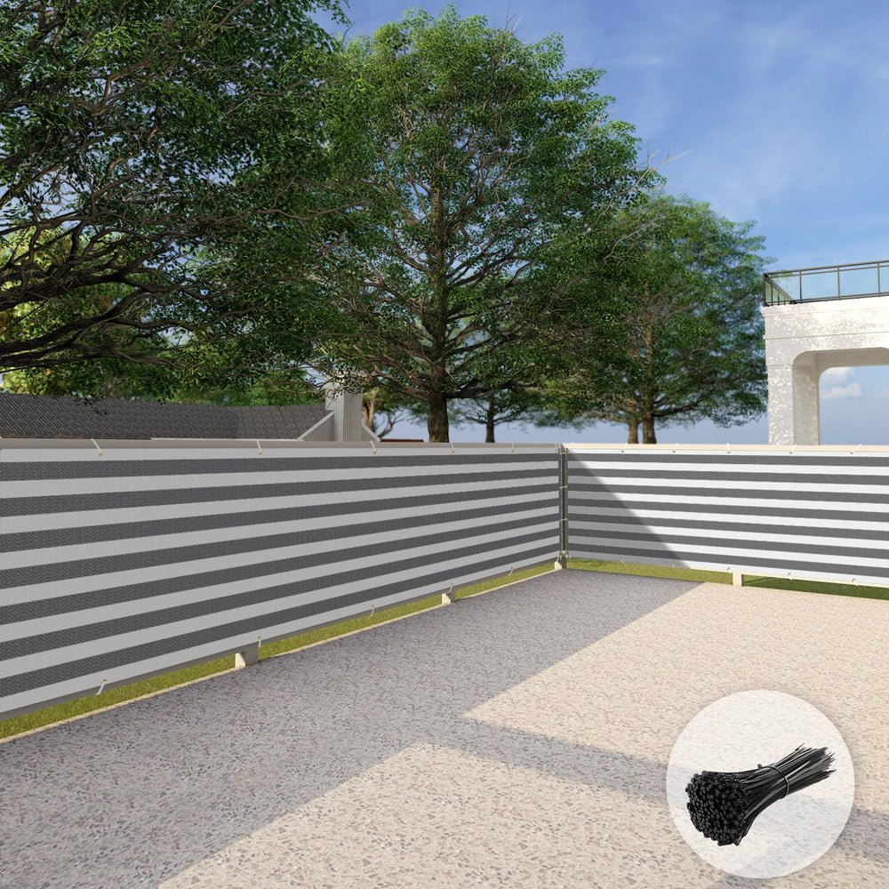 Patio Privacy Screen 3' x 25' in gray white stripe front view