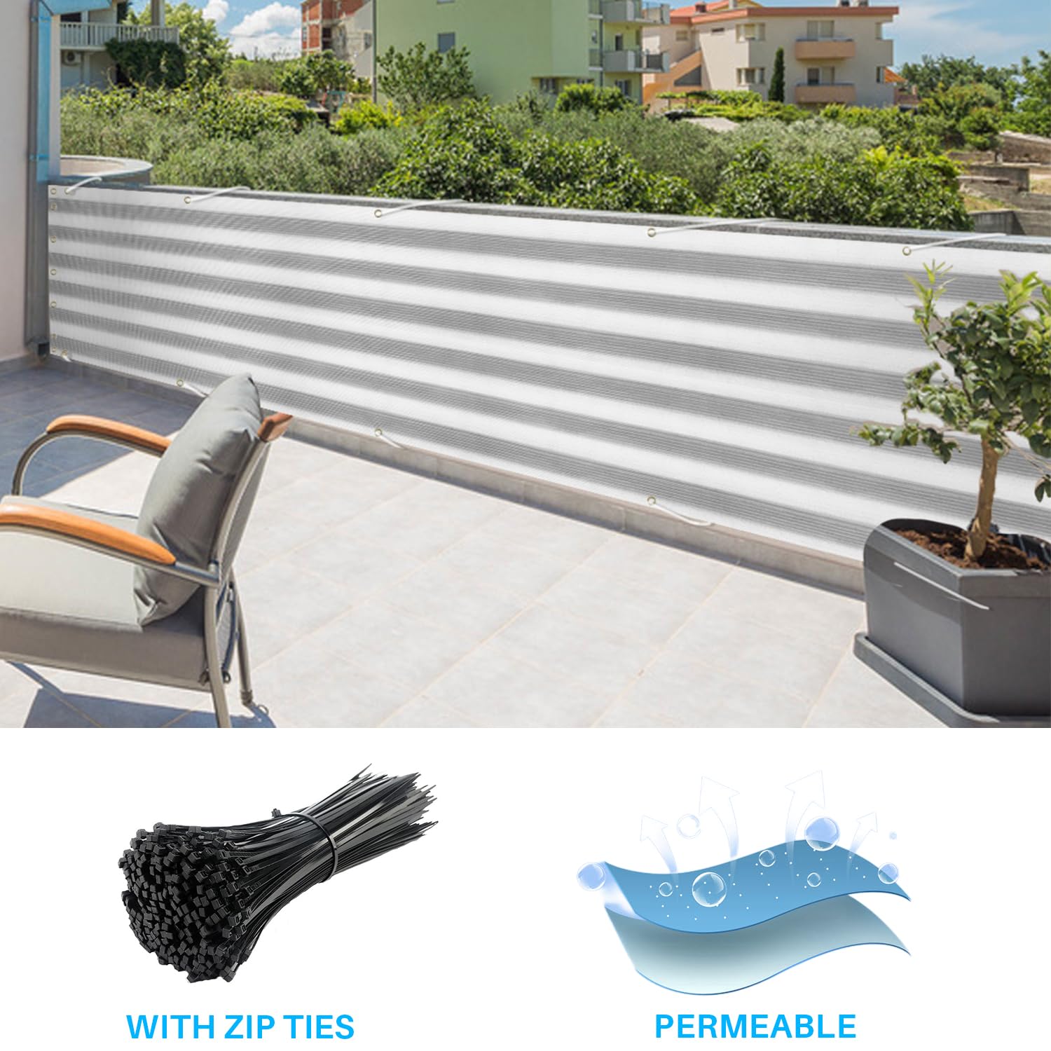Patio Privacy Screen installation process with zip ties