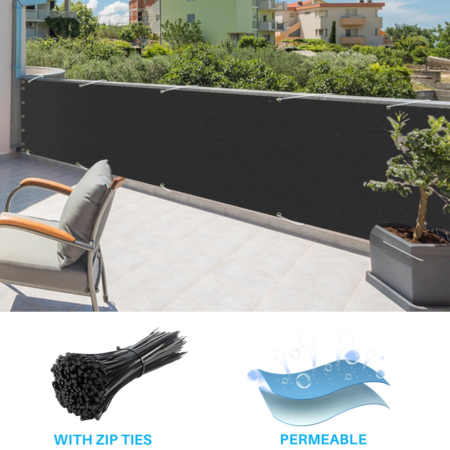 Patio privacy screen installed on a balcony railing