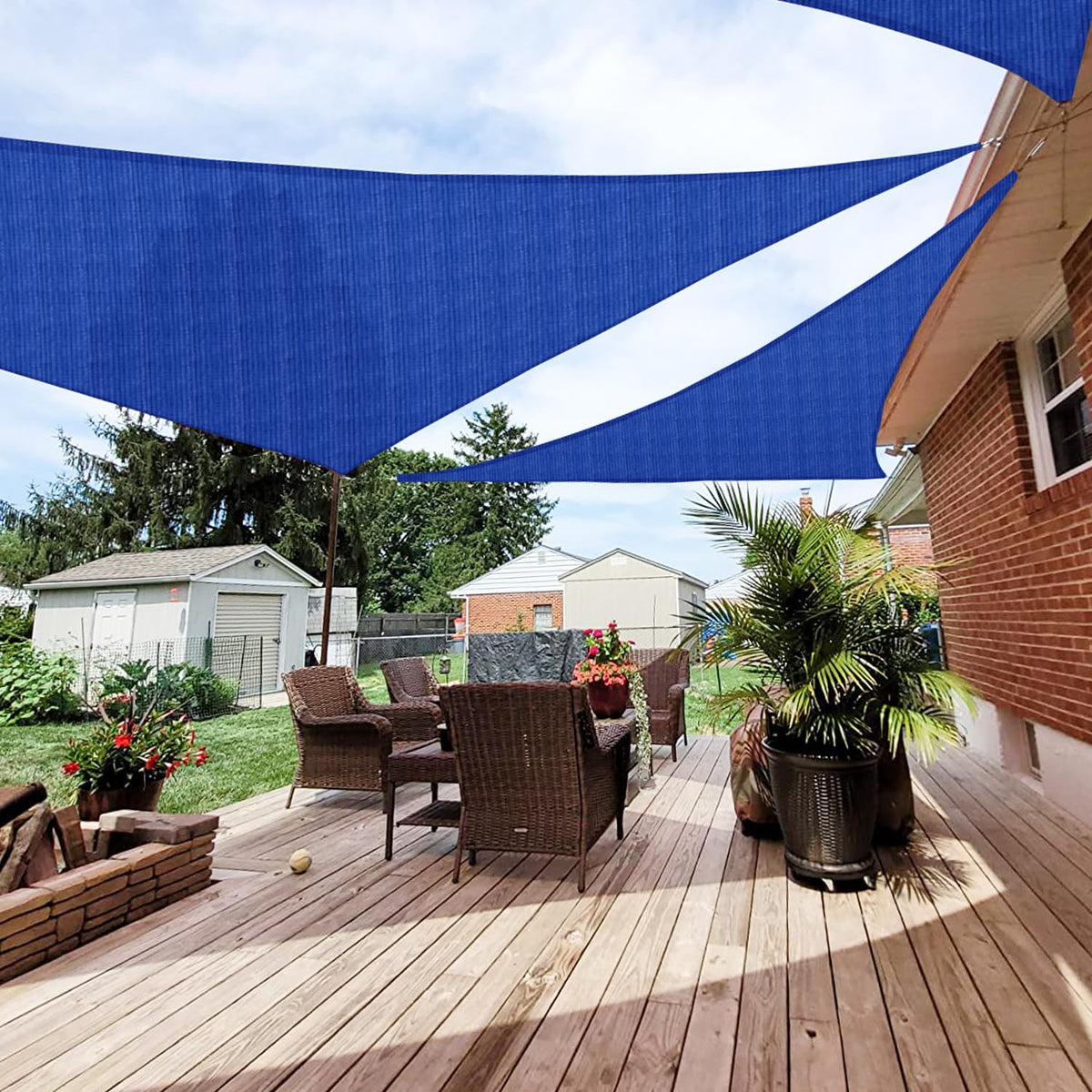 Patio Sun Shade Sail Triangle Canopy Blue 20' x 20' x 20' front view