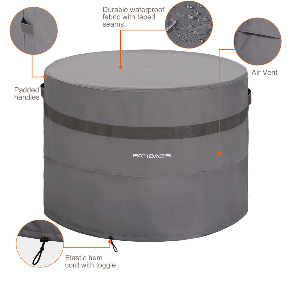 PATIOASIS Round Fire Pit Cover 32'' grey on fire pit