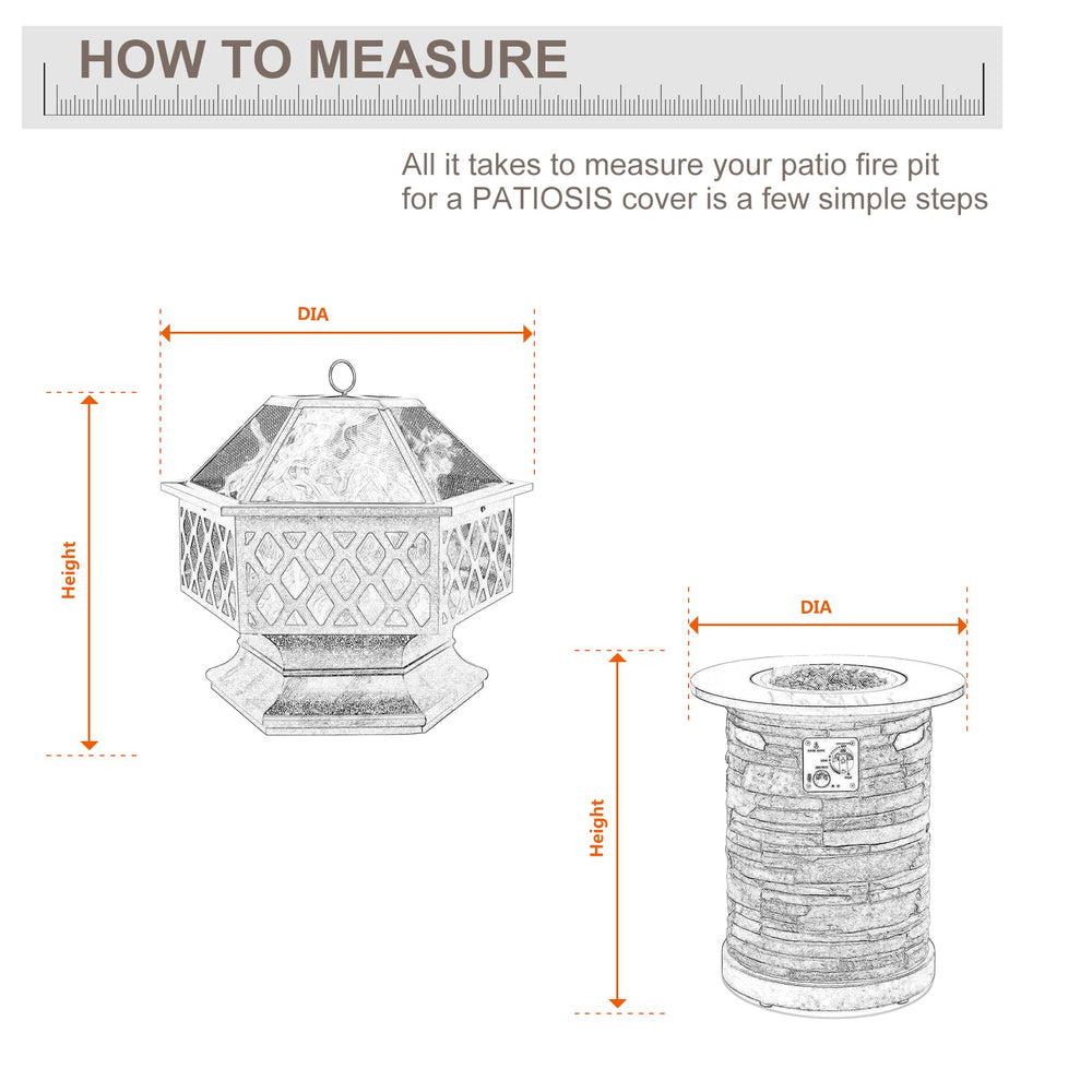 PATIOASIS Round Fire Pit Cover 32'' grey side view