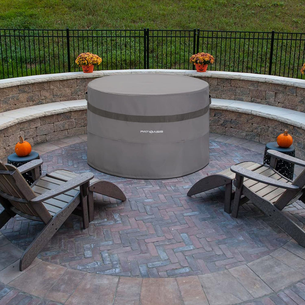 PATIOASIS Round Fire Pit Cover 32'' grey with drawstring
