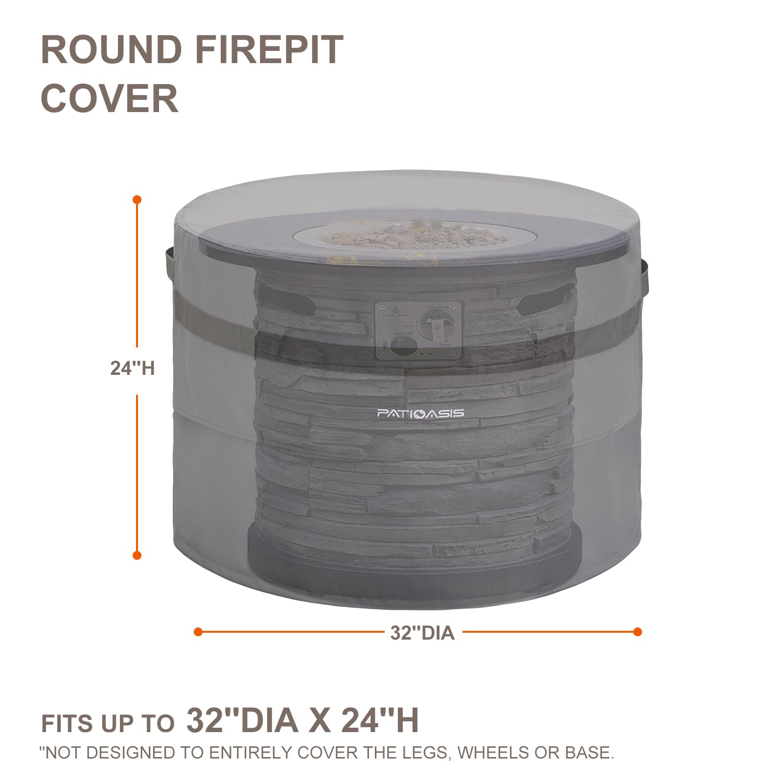 PATIOASIS Round Fire Pit Cover 32'' grey with handle