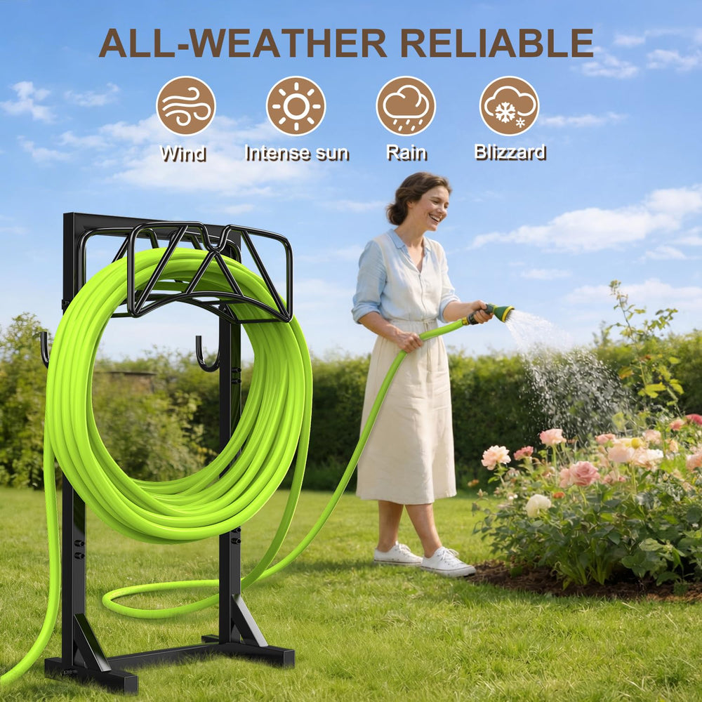 Patiobay garden hose holder showing tool hooks and nozzle groove
