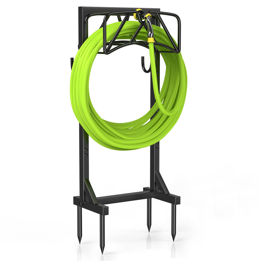 Patiobay garden hose holder stand with tools hooks side view