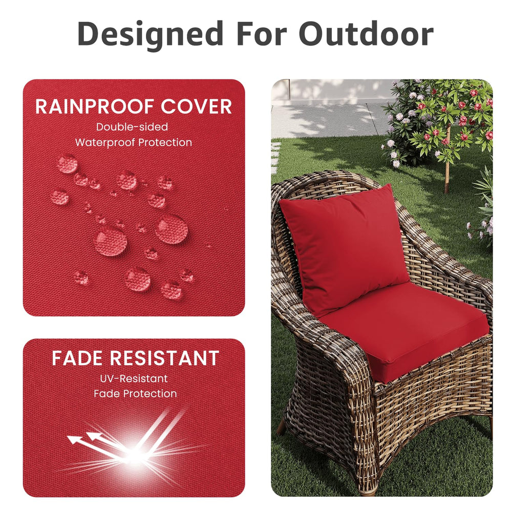 PatioGlow outdoor cushion showing waterproof cover and ties