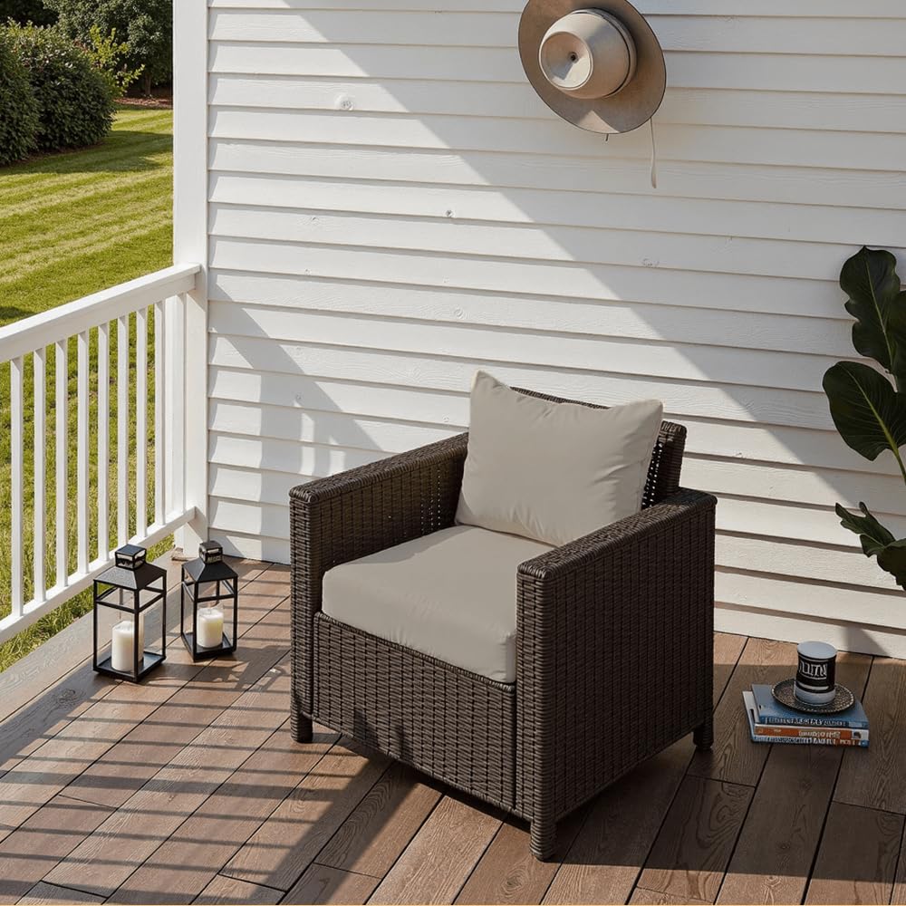 PatioGlow outdoor cushions on a patio chair