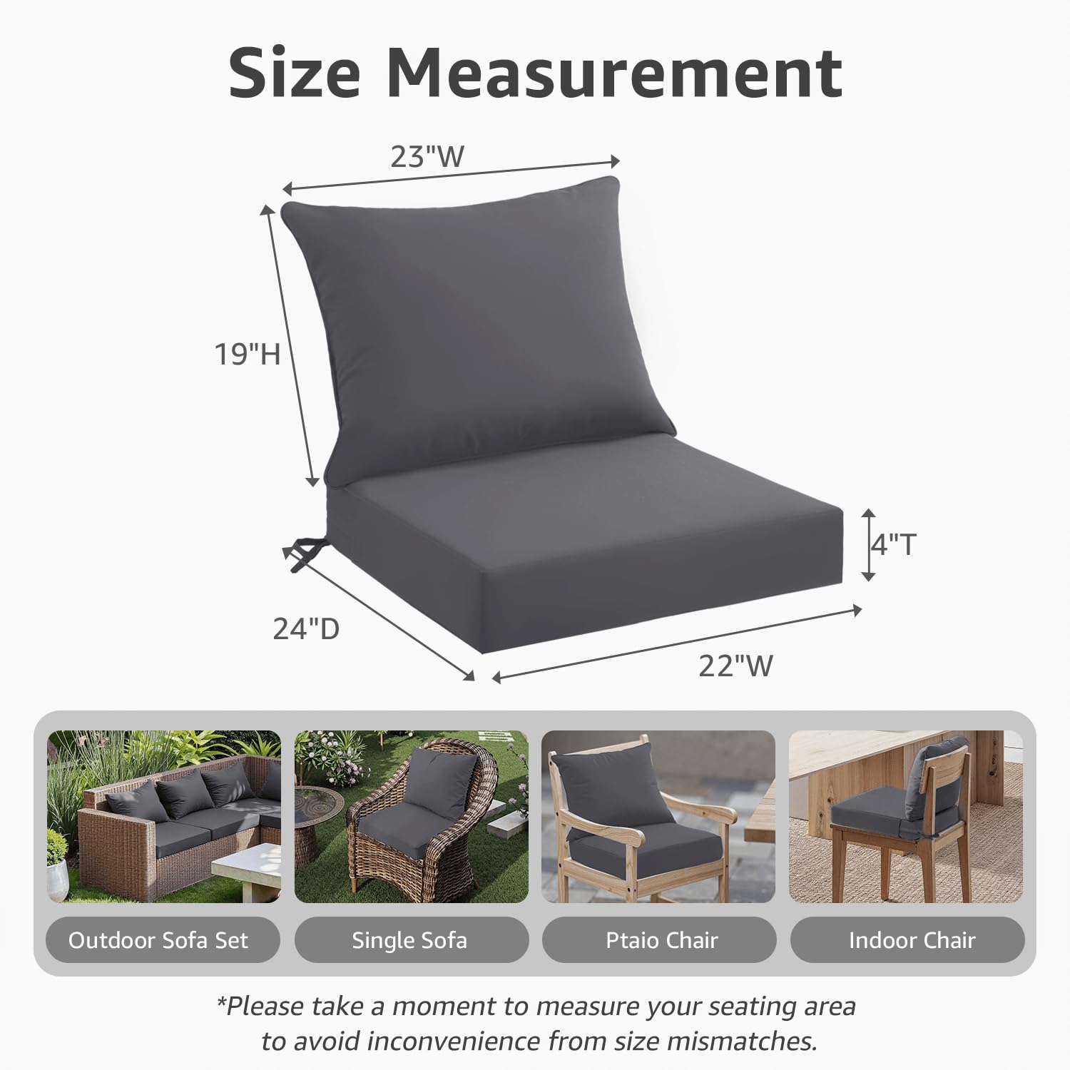 PatioGlow outdoor cushions on a sofa, grey