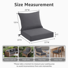 PatioGlow outdoor cushions on a sofa, grey