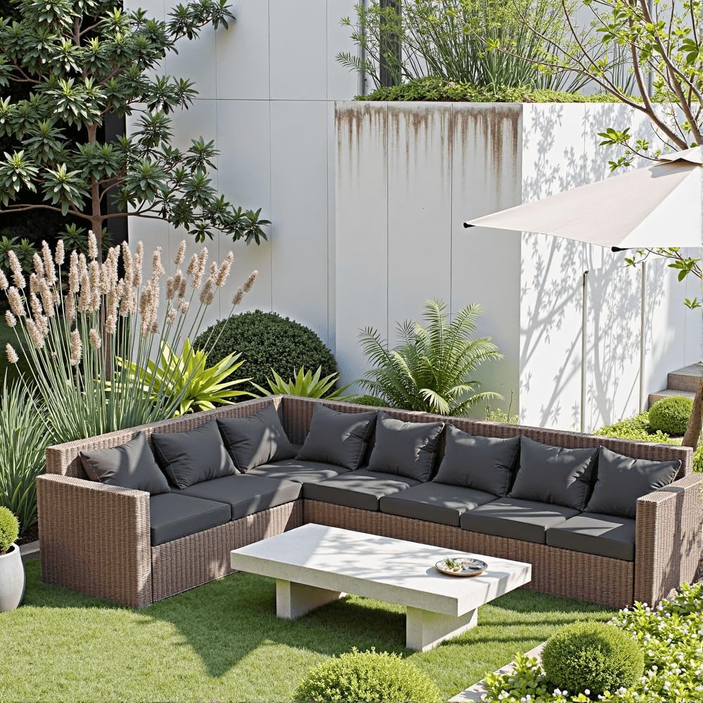 PatioGlow outdoor cushions stacked on a patio chair