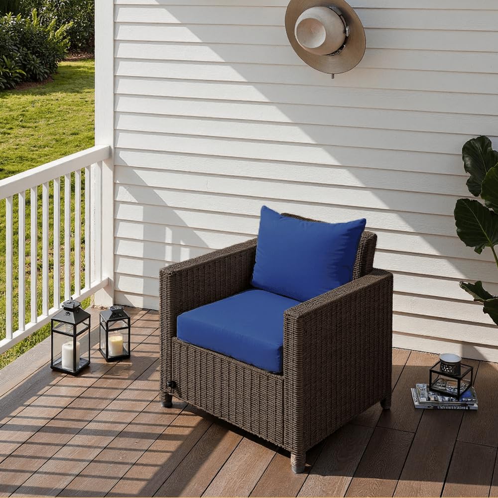 PatioGlow Outdoor Seat Cushion Set with ties securing it in place