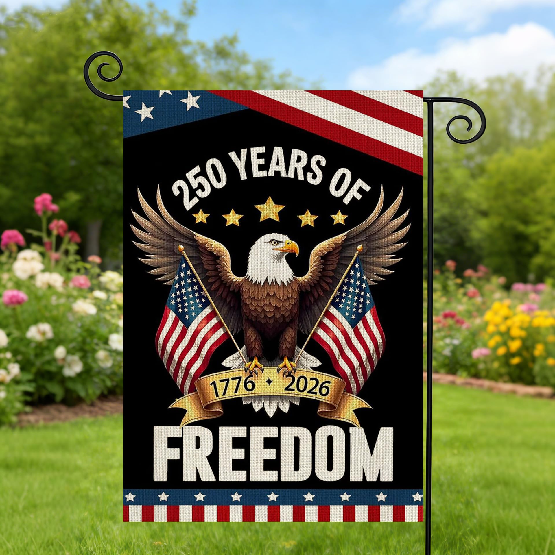 Patriotic 250th Anniversary Flag in outdoor display