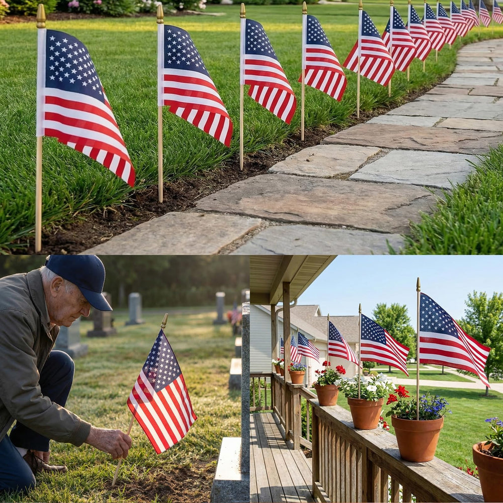 Patriotic decorations with small American flags at a party