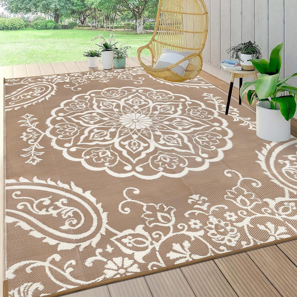Pauwer Outdoor Rug 10x14 Boho Brown front view