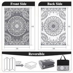 Pauwer Outdoor Rug 5x8 Boho Grey reverse side view