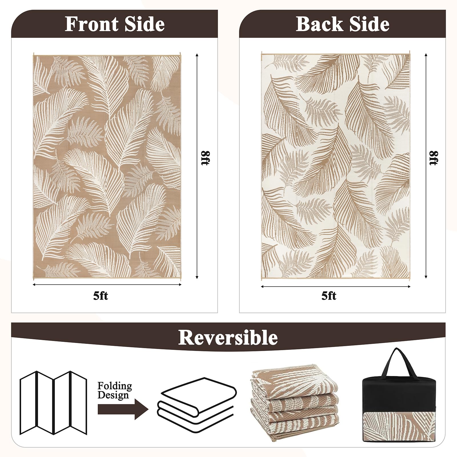 Pauwer Outdoor Rug 5x8 Leaf Brown in outdoor setting