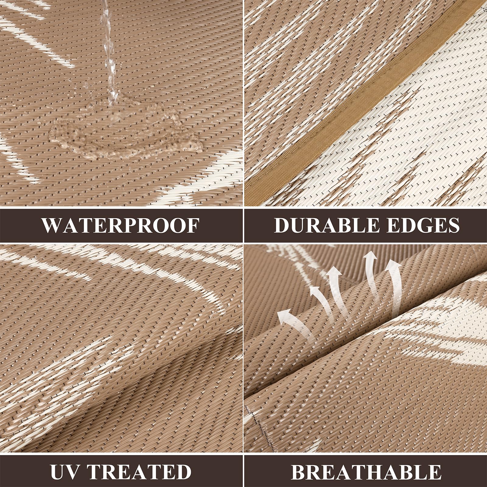 Pauwer Outdoor Rug 5x8 Leaf Brown reversible design