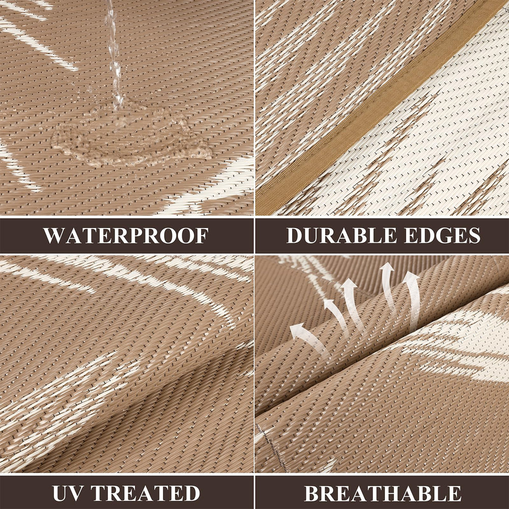 Pauwer Outdoor Rug 5x8 Leaf Brown reversible design