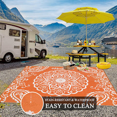 Pauwer Outdoor Rug 6' x 9' Boho Orange carrying bag