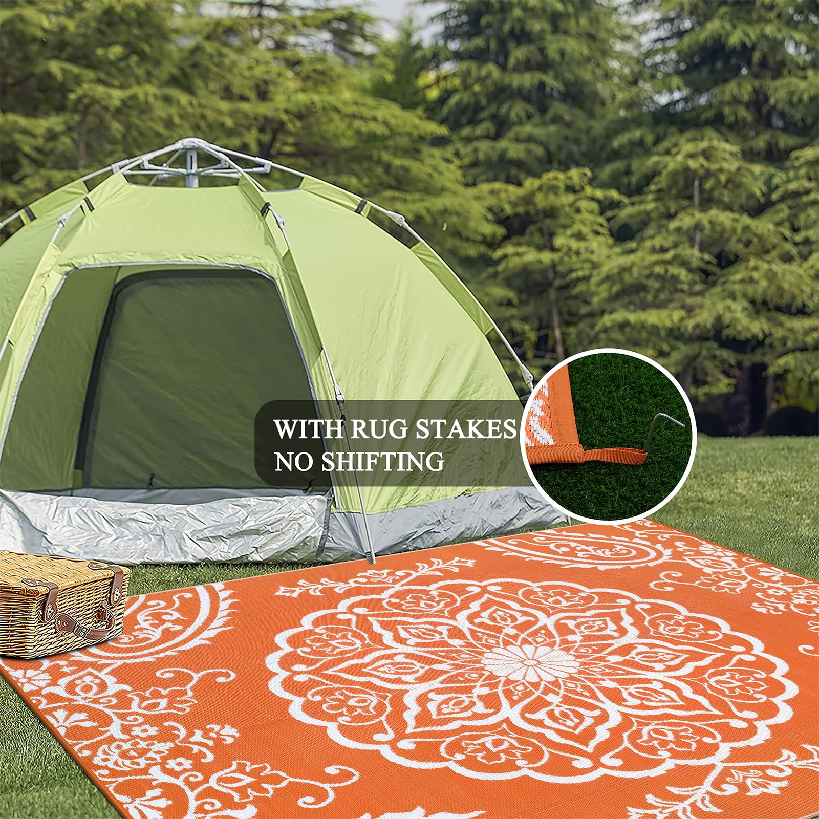 Pauwer Outdoor Rug 6' x 9' Boho Orange detailed edge