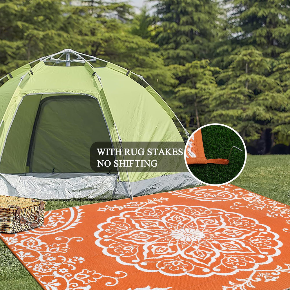 Pauwer Outdoor Rug 6' x 9' Boho Orange detailed edge