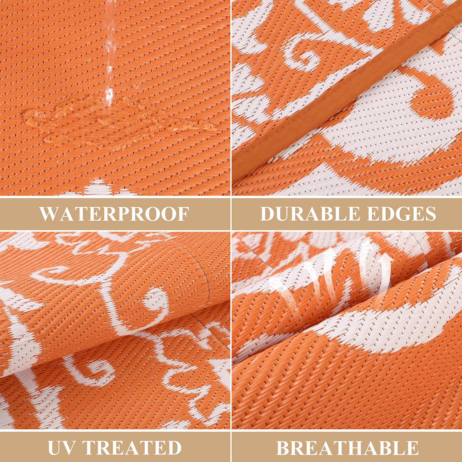 Pauwer Outdoor Rug 6' x 9' Boho Orange floral pattern