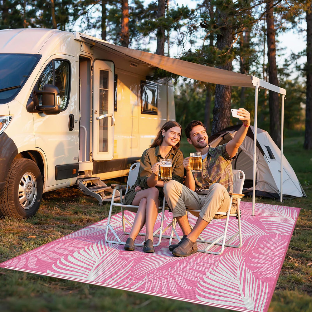 Pauwer Outdoor Rug 6' x 9' Leaf Pink during a picnic