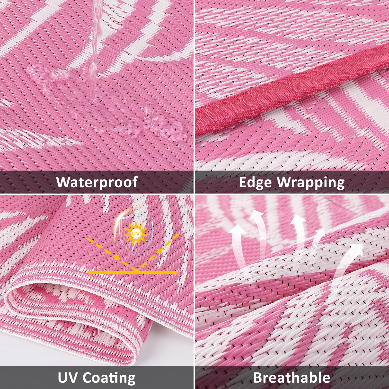 Pauwer Outdoor Rug 6' x 9' Leaf Pink in patio setting