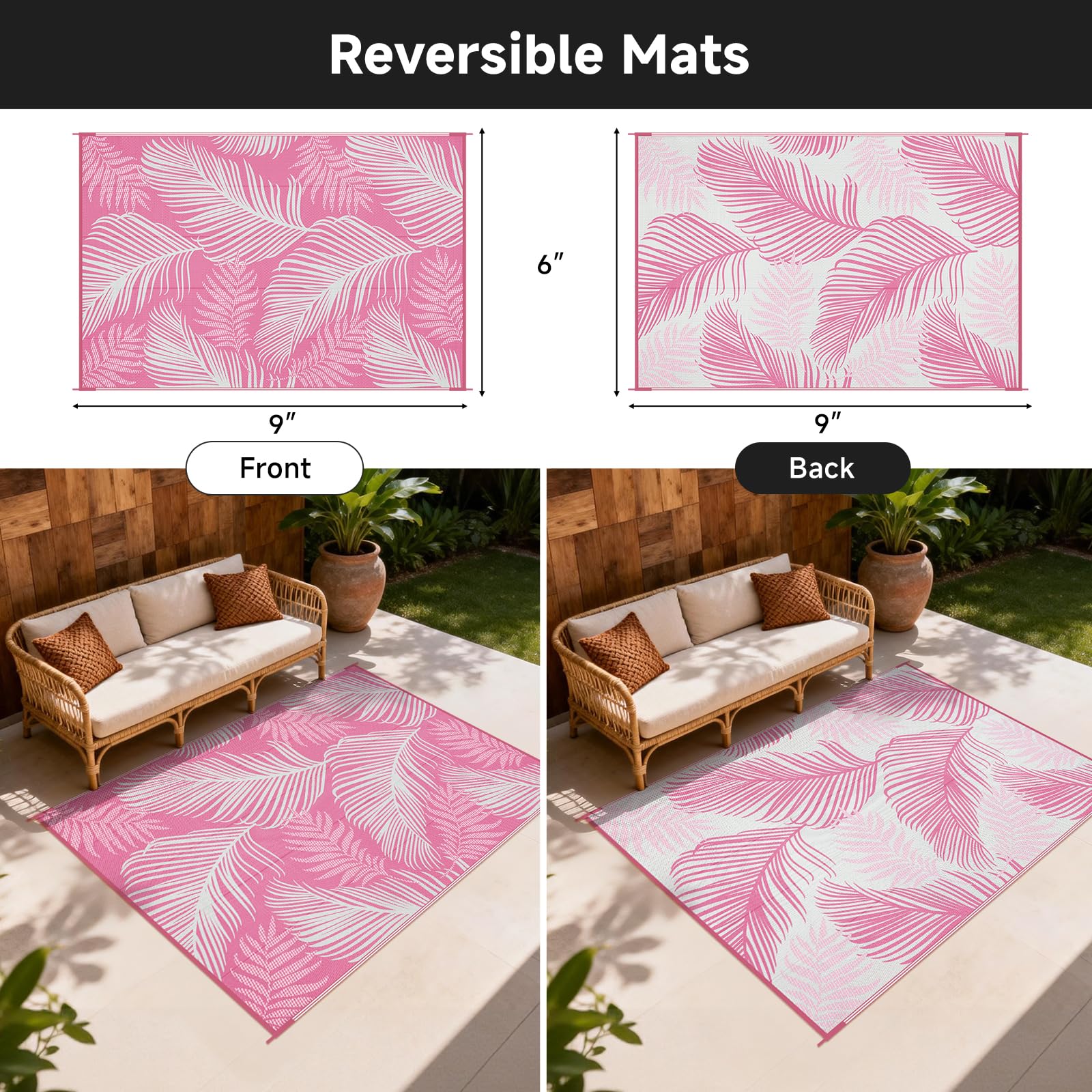 Pauwer Outdoor Rug 6' x 9' Leaf Pink reverse side