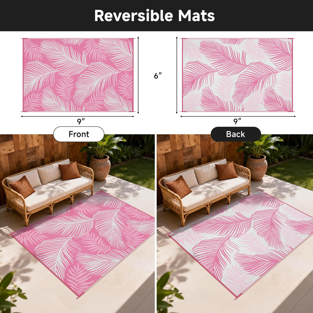 Pauwer Outdoor Rug 6' x 9' Leaf Pink reverse side
