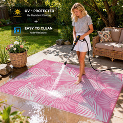 Pauwer Outdoor Rug 6' x 9' Leaf Pink with carrying bag