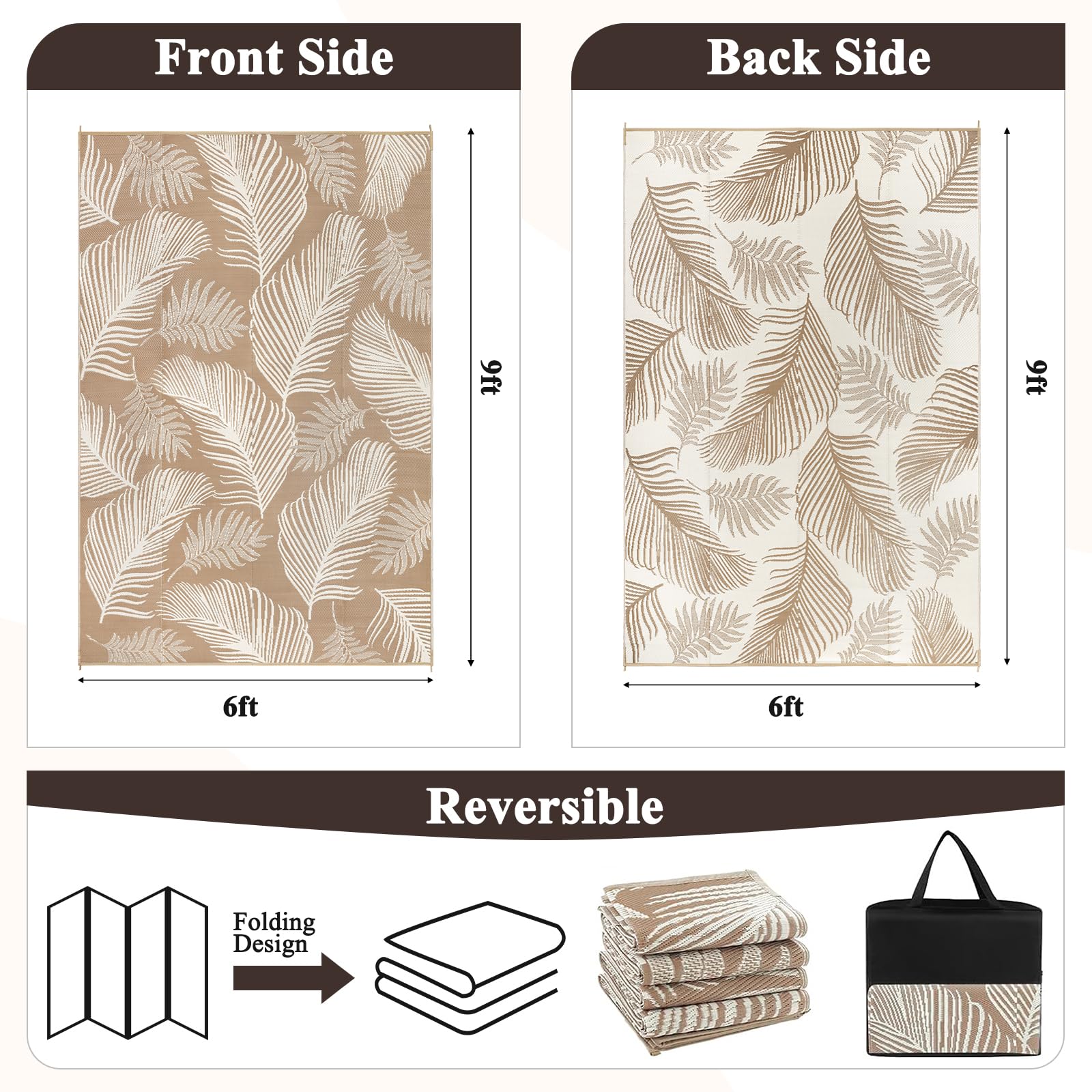 Pauwer Outdoor Rug 6' x 9' with leaf pattern on both sides