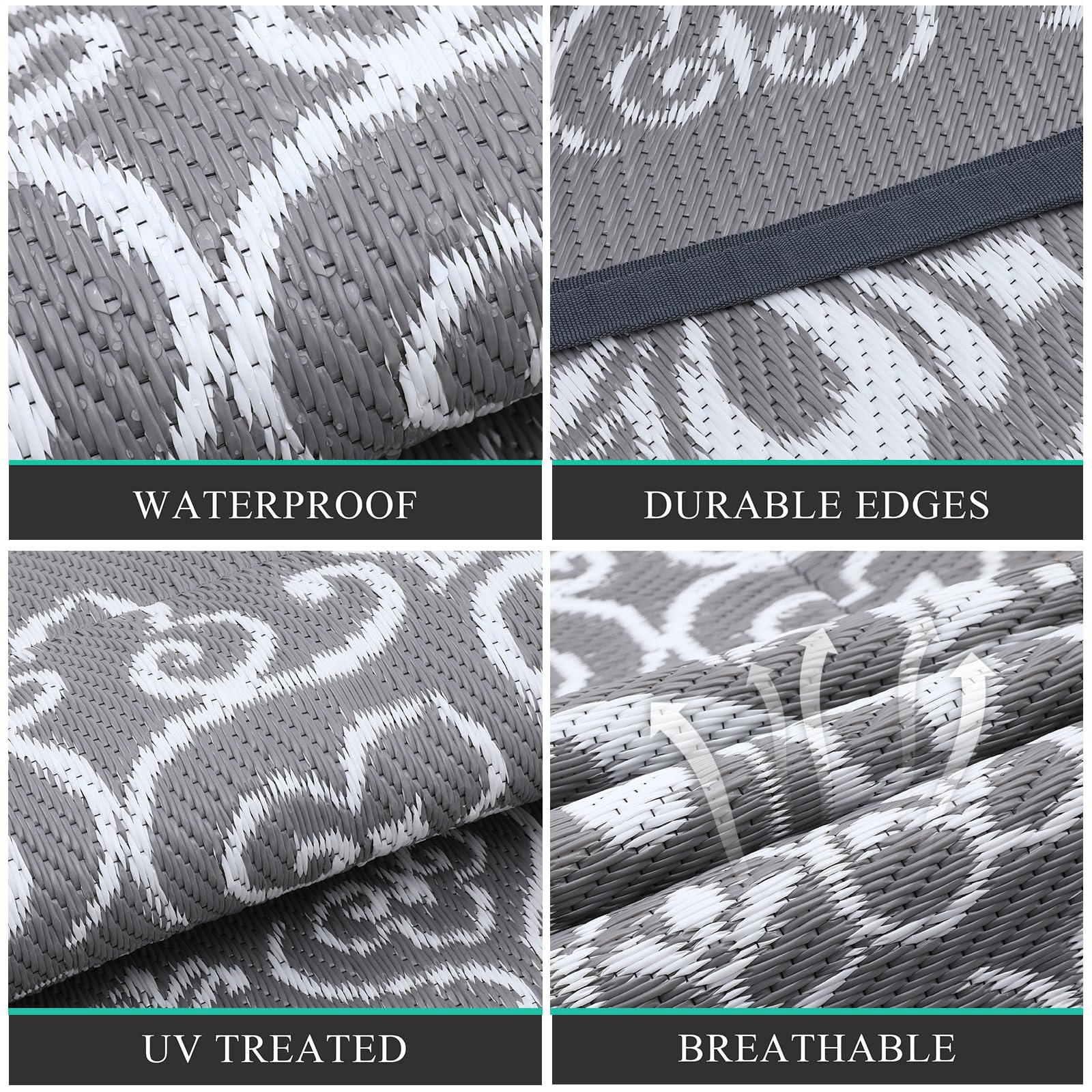 Pauwer Outdoor Rug 6ft floral grey side view