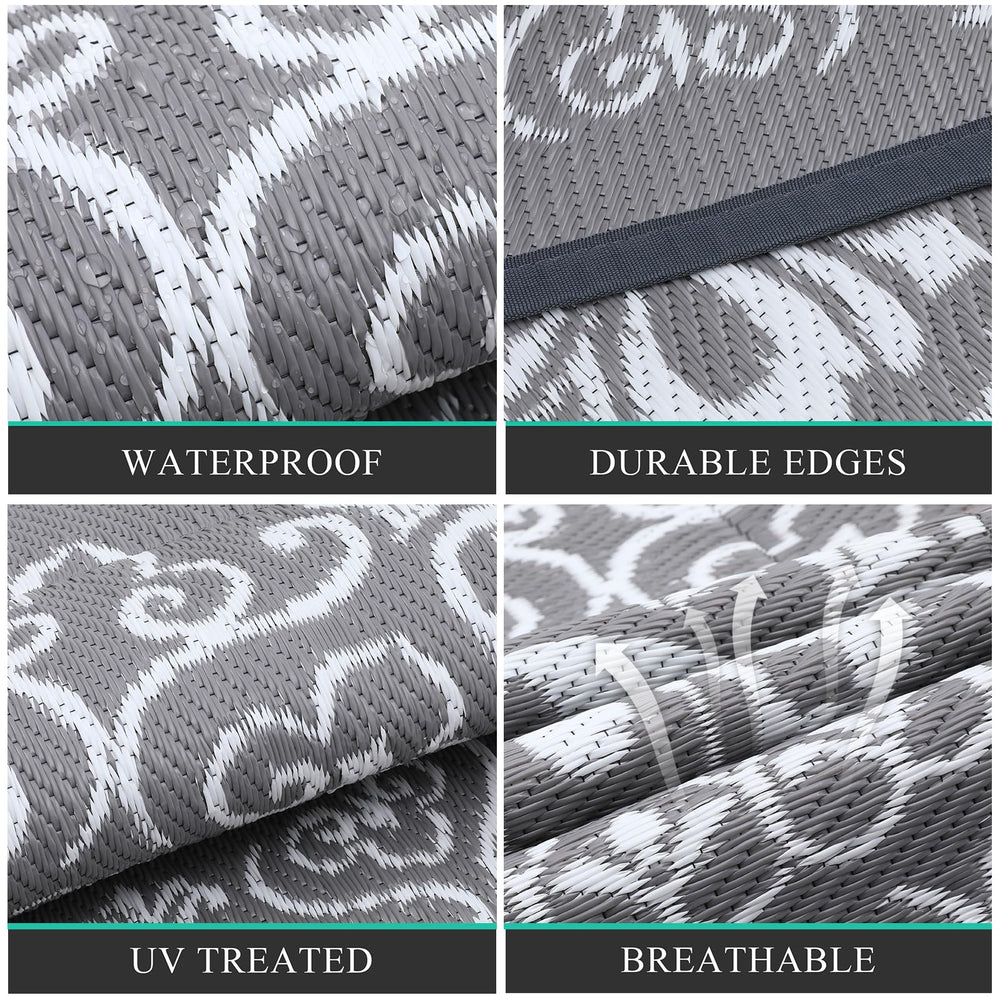 Pauwer Outdoor Rug 6ft floral grey side view