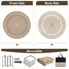 Pauwer Outdoor Rug 6ft round floral brown pattern back view