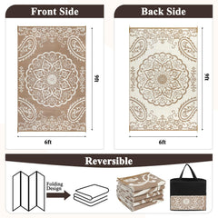 Pauwer Outdoor Rug 6x9 Boho Brown floral pattern detail