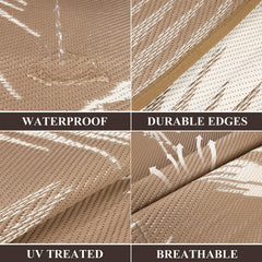 Pauwer Outdoor Rug 6x9 Leaf Brown in garden setting