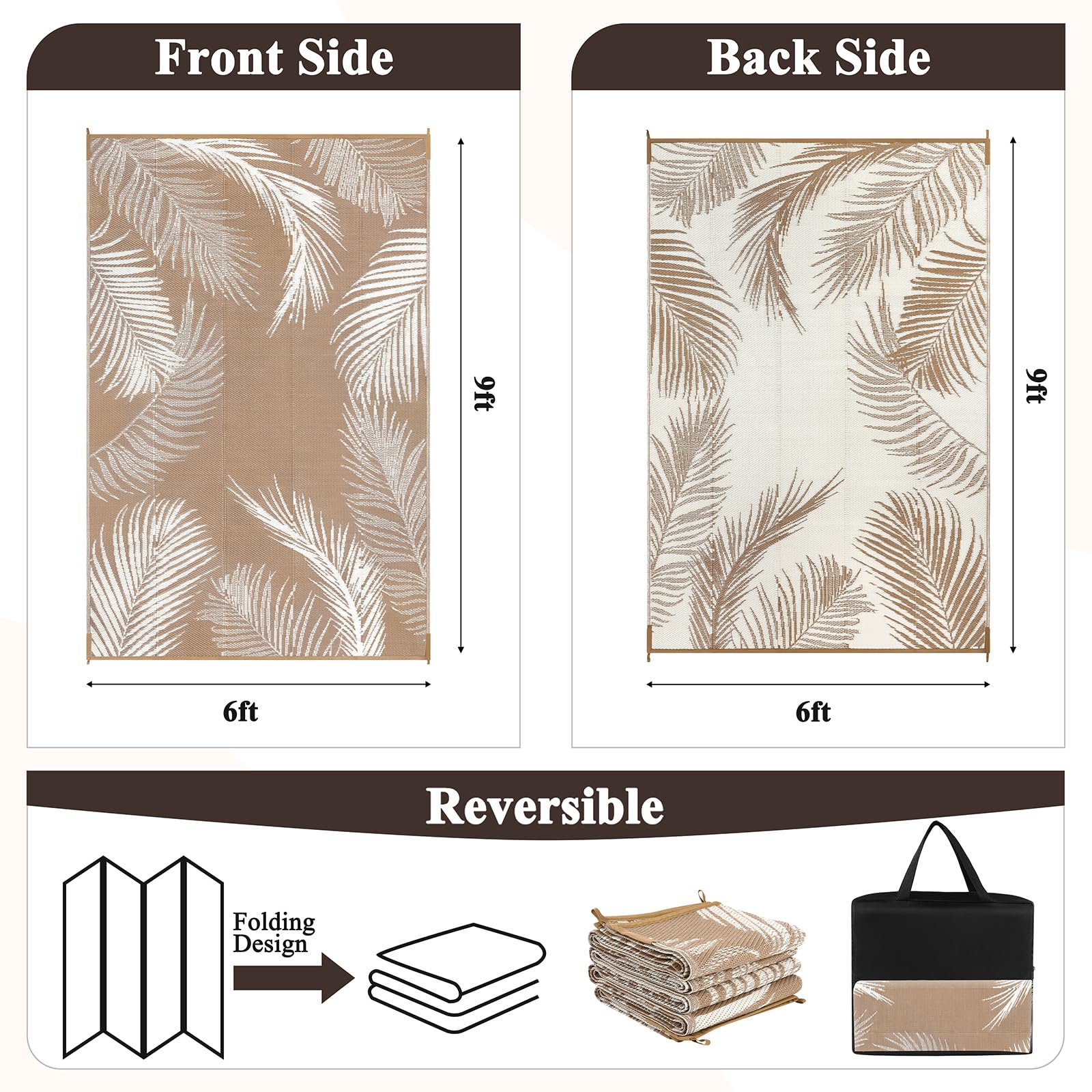 Pauwer Outdoor Rug 6x9 Leaf Brown side view