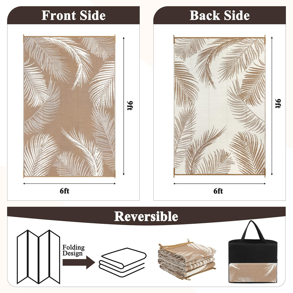 Pauwer Outdoor Rug 6x9 Leaf Brown side view