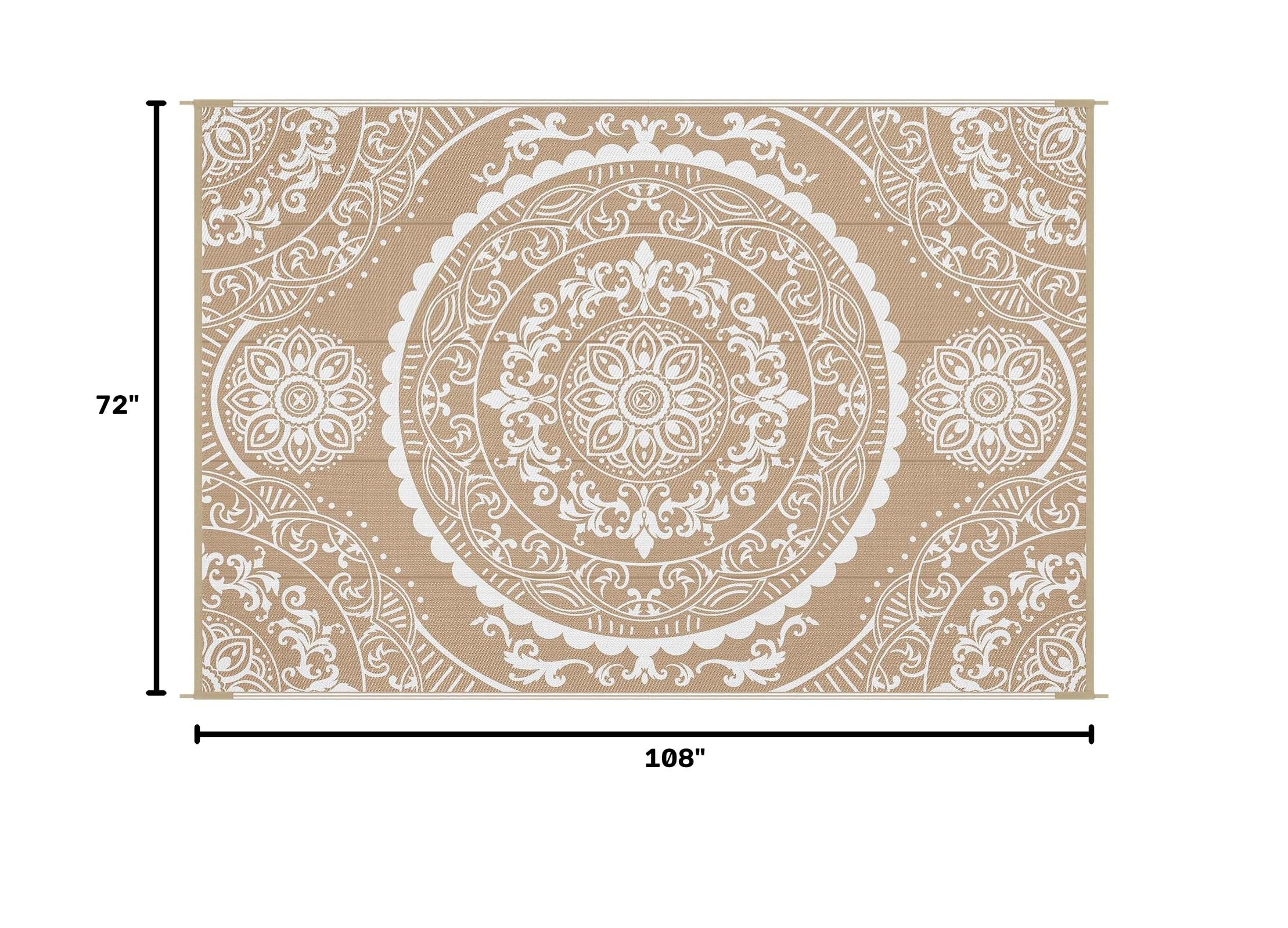 Pauwer Outdoor Rug 6x9 paisley brown back view