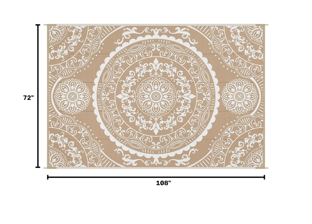 Pauwer Outdoor Rug 6x9 paisley brown back view