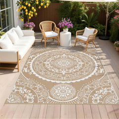 Pauwer Outdoor Rug 6x9 paisley brown front view