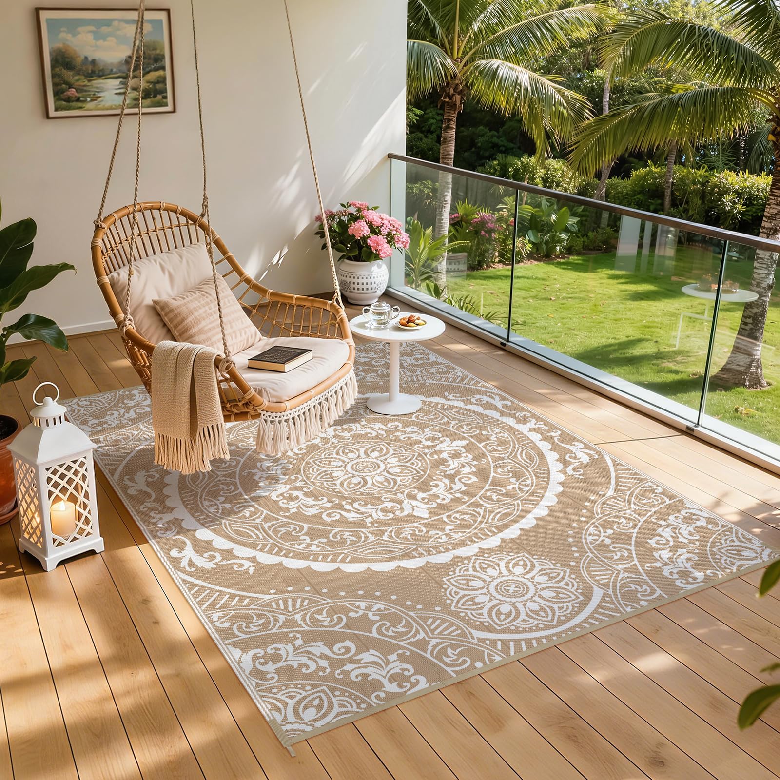 Pauwer Outdoor Rug 6x9 paisley brown in garden